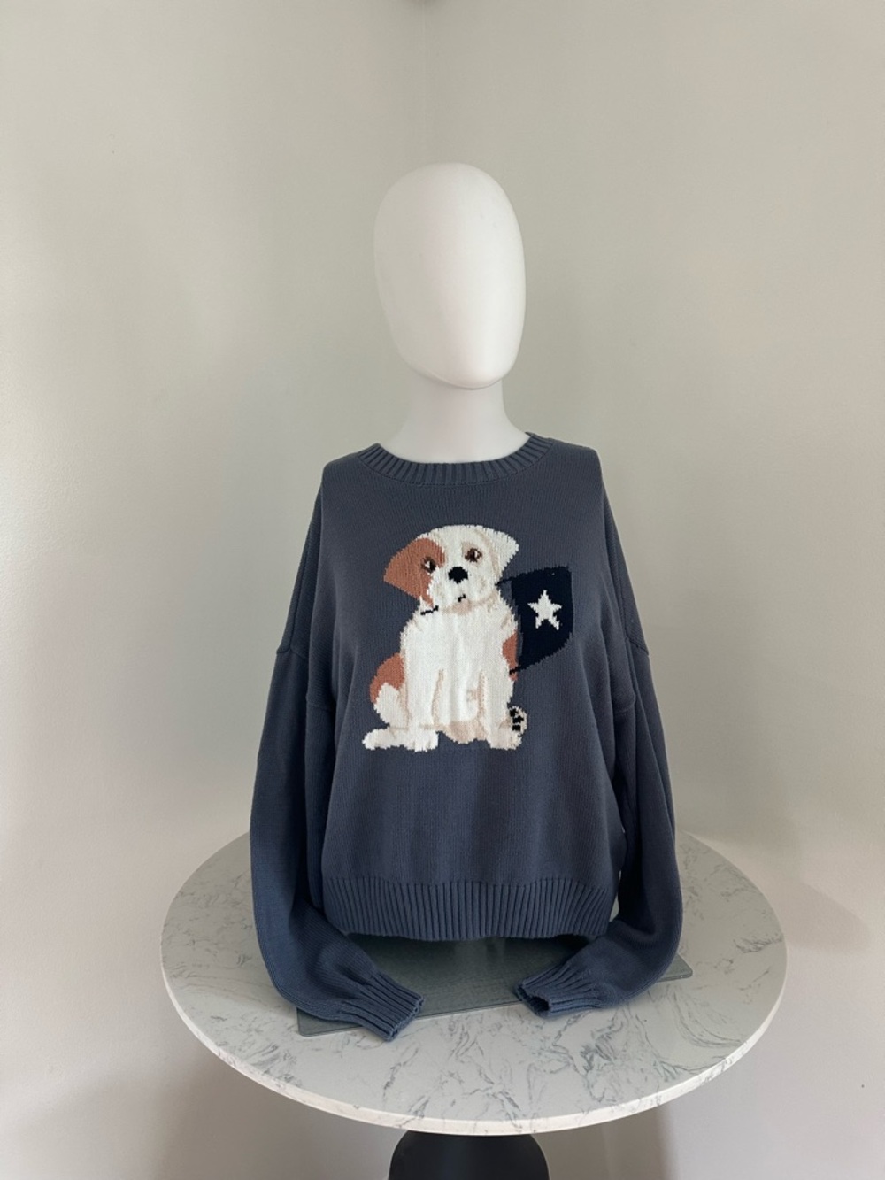 Hollister brand Navy Knit Sweater with Dog Intarsia